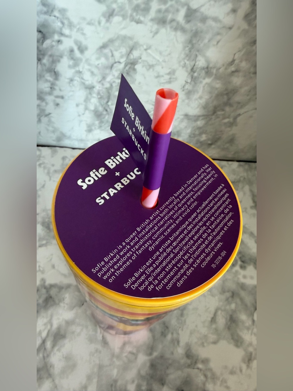 Starbucks Yellow Pride Parade Tumbler with Purple Lid and Pink Base - Picture 4 of 6